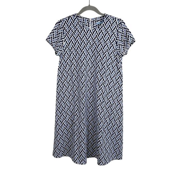 J. McLaughlin Catalina Cloth Geometric Shift Dress with Pockets Size Small Blue - Picture 1 of 6